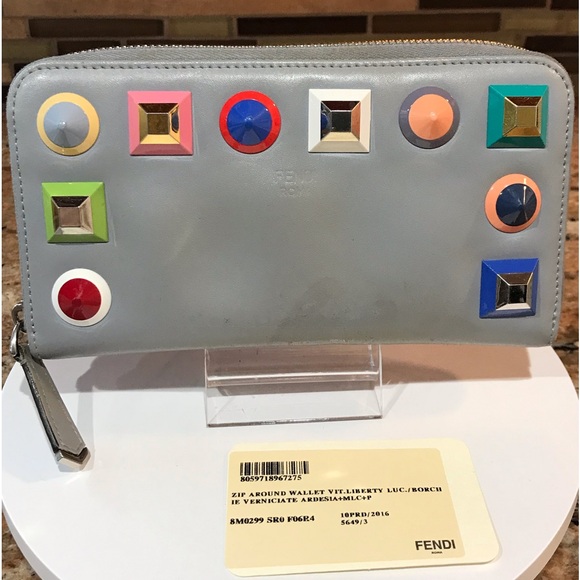 FENDI Vitello Liberty Multicolor Studded Leather Zip Around Wallet ππβ€οΈ - Picture 8 of 17